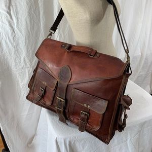 Big handmade brown oil waxed leather messenger bag
